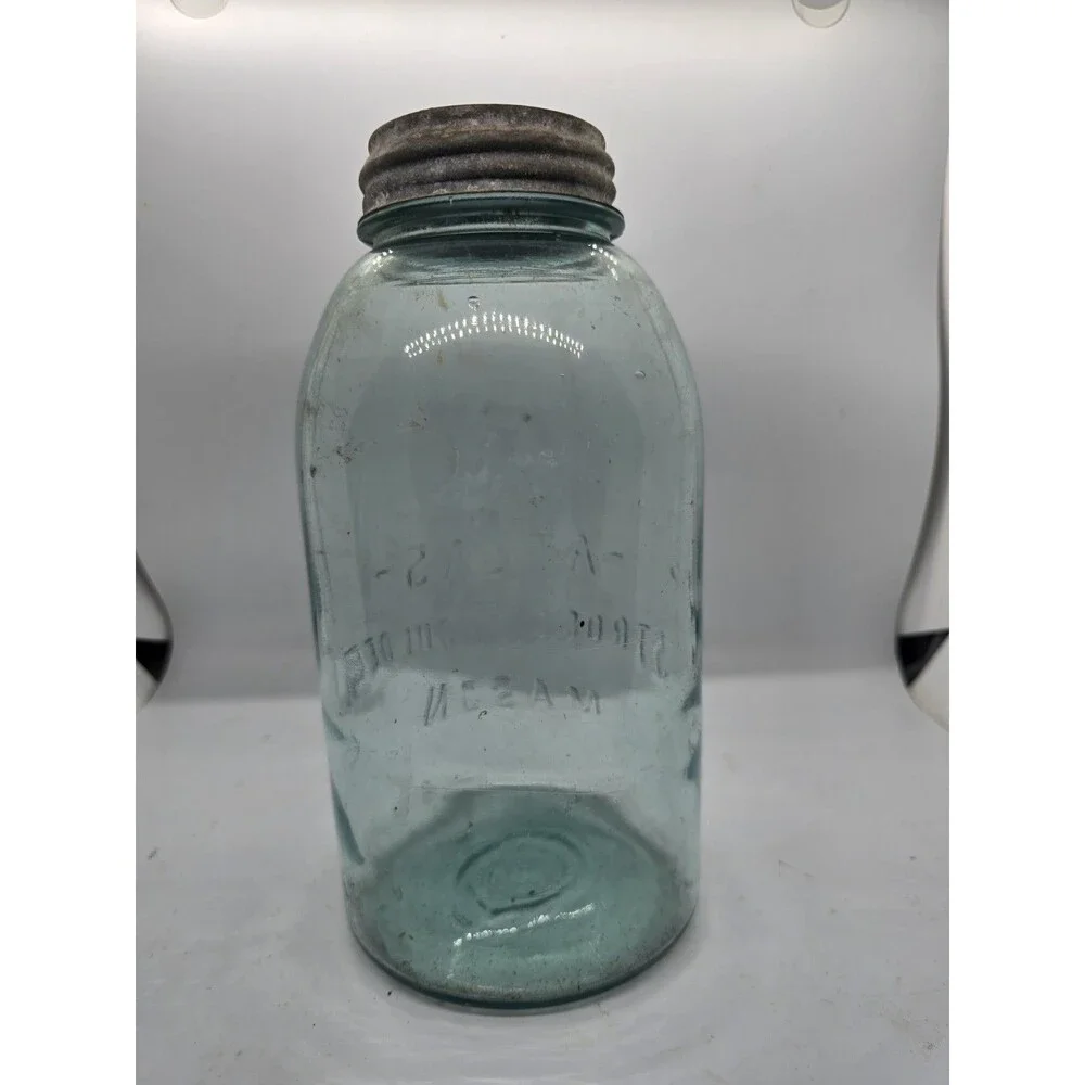 Atlas Strong Shoulder Mason Half Gallon Aqua Blue Jar w/Ball Zinc Lid Vintage